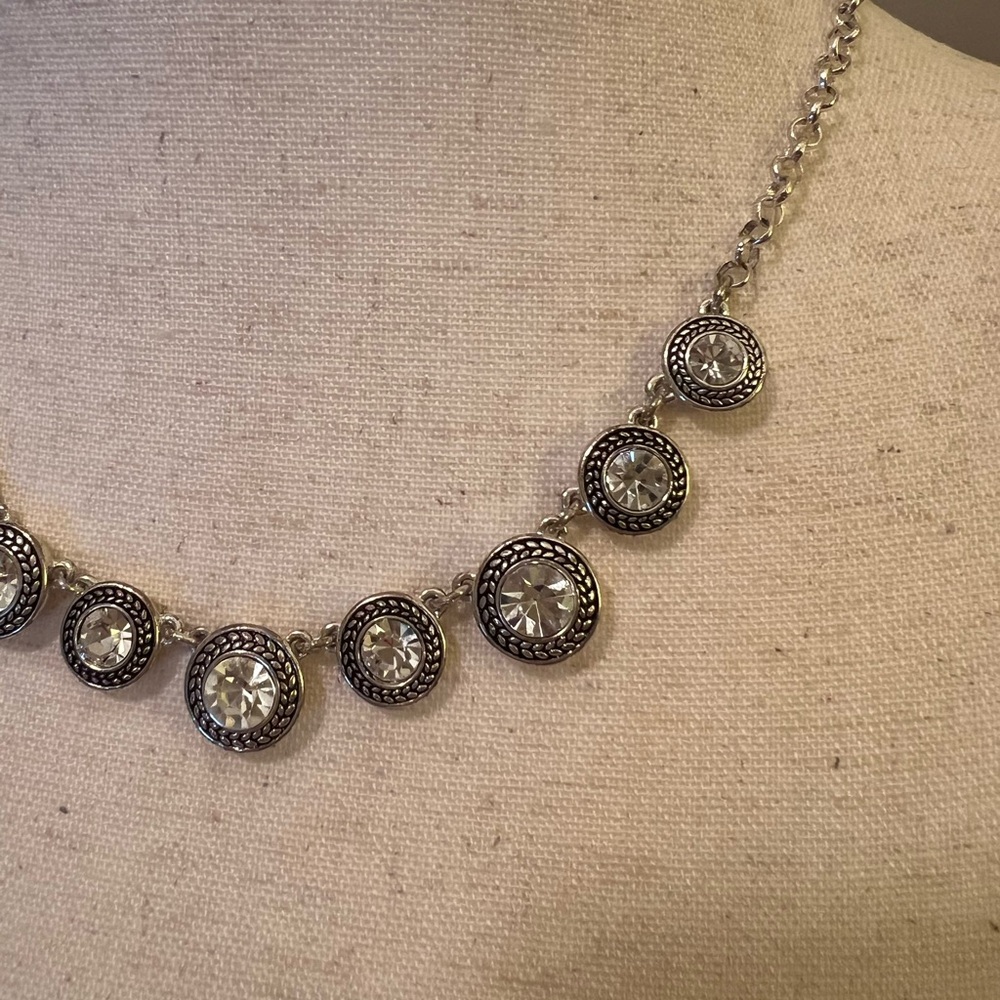 Vintage Napier Silver Necklace with Intricate Circular Design and Rhinestones - Picture 6 of 9